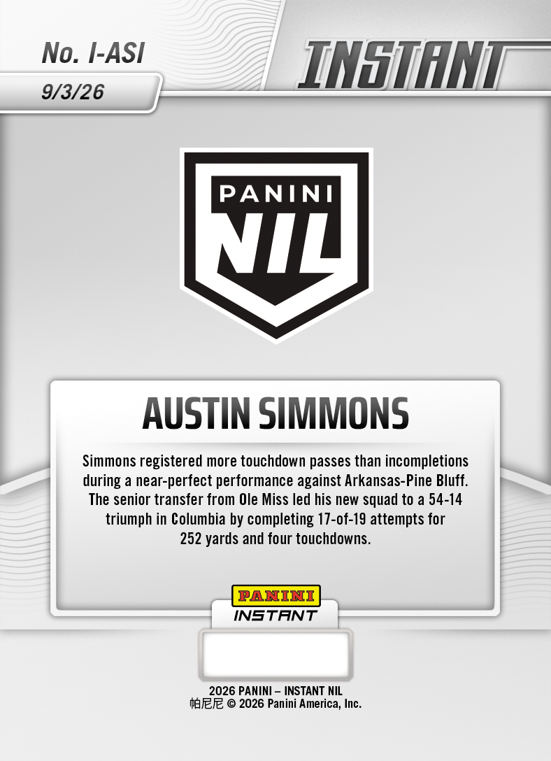 Product thumbnail image 2 of Austin Simmons - 2026 Panini NIL College Football #I-ASI - Base Card 25-pack
