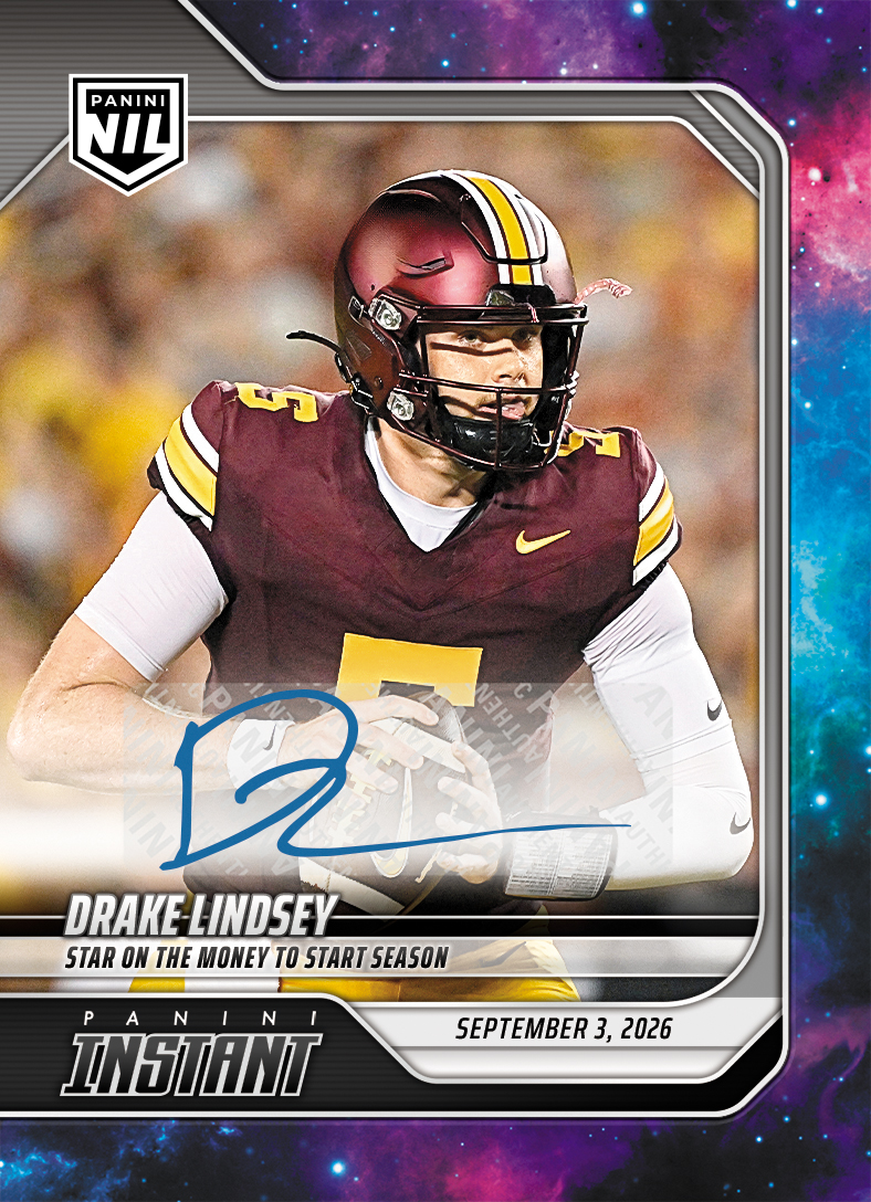 Detailed Image of Drake Lindsey - 2026 Panini NIL College Football #I-DLI - Galaxy 1/1 Auto