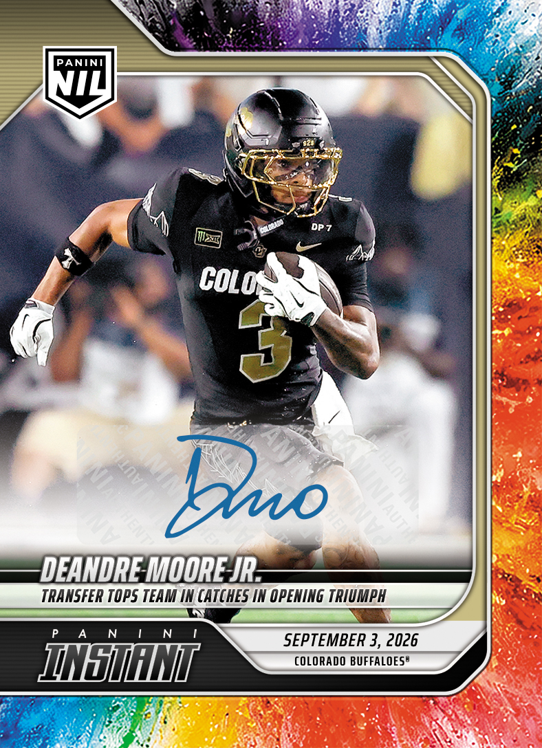 Detailed Image of DeAndre Moore Jr. - 2026 Panini NIL College Football #I-DMJ - Color Blast /10 Auto