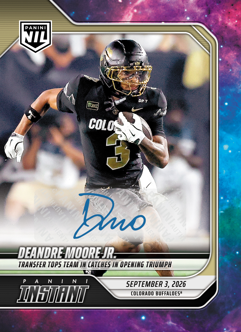 Detailed Image of DeAndre Moore Jr. - 2026 Panini NIL College Football #I-DMJ - Galaxy 1/1 Auto