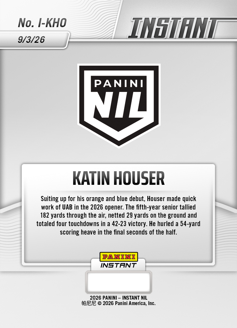 Product thumbnail image 2 of Katin Houser - 2026 Panini Instant NIL College Football #I-KHO - Base Card 25-pack