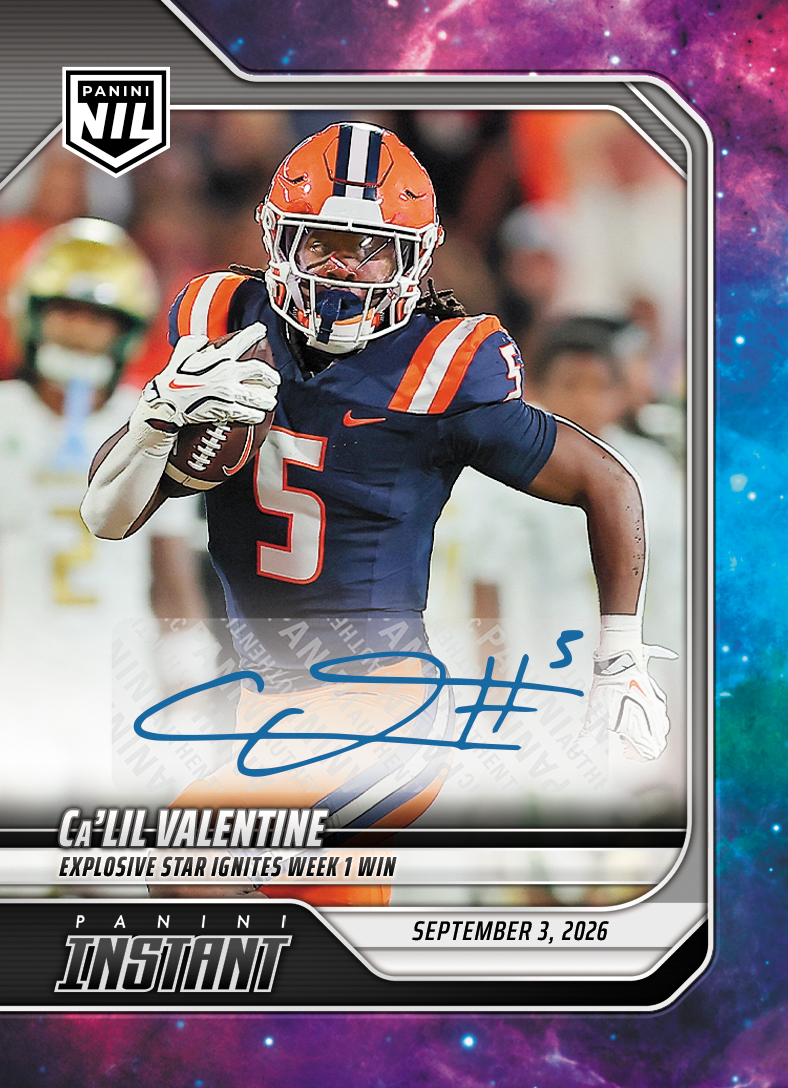 Detailed Image of Ca'Lil Valentine - 2026 Panini Instant NIL College Football #I-CLV - Galaxy 1/1 Auto