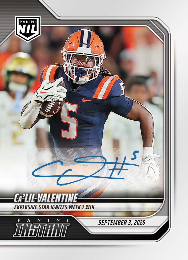 Detailed Image of Ca'Lil Valentine - 2026 Panini Instant NIL College Football #I-CLV - Base /99 Auto
