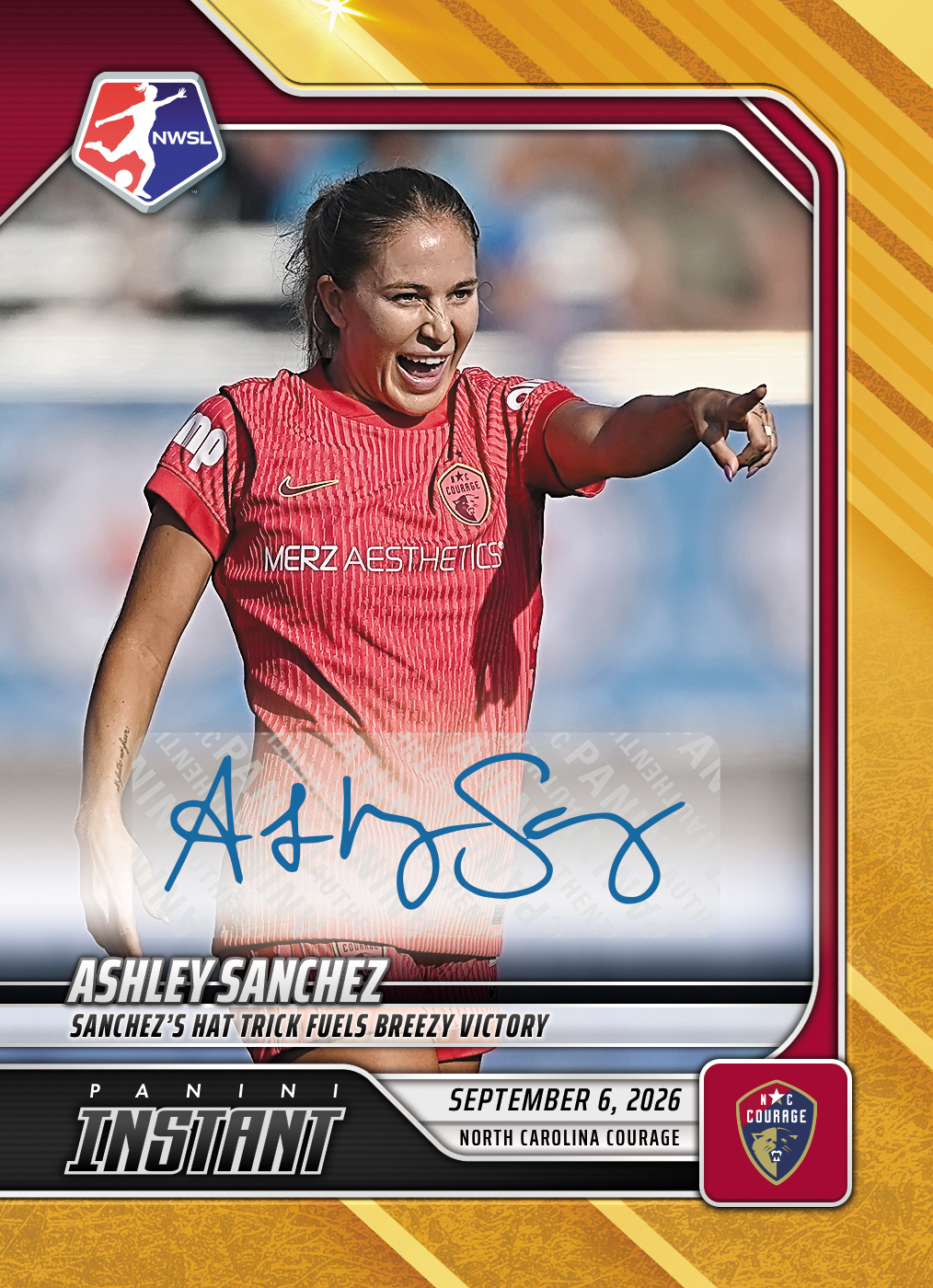Detailed Image of Ashley Sanchez - 2026 Panini Instant NWSL #164 - Gold /10 Auto