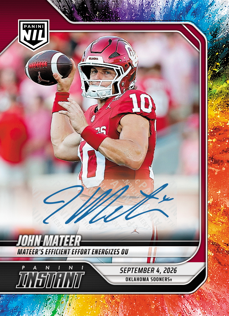 Detailed Image of John Mateer - 2026 Panini Instant NIL College Football #1-JMA - Color Blast /10 Auto