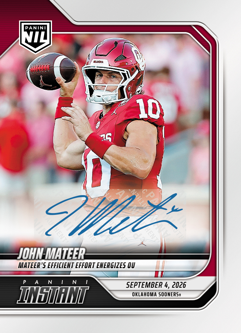 Detailed Image of John Mateer - 2026 Panini Instant NIL College Football #1-JMA - Base /99 Auto