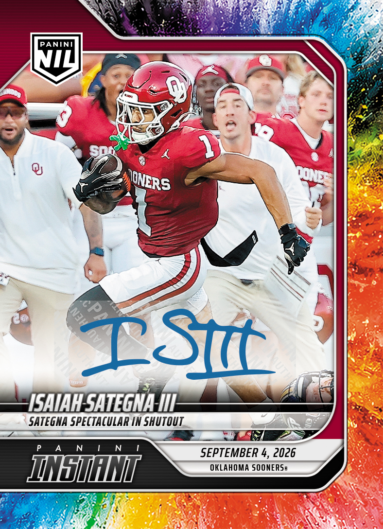 Detailed Image of Isaiah Sategna III - 2026 Panini Instant NIL College Football #1-IS3 - Color Blast /10 Auto