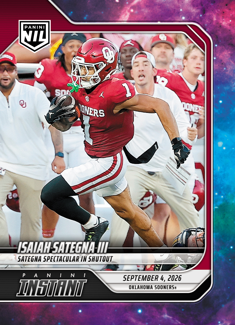 Detailed Image of Isaiah Sategna III - 2026 Panini Instant NIL College Football #1-IS3 - Galaxy 1/1