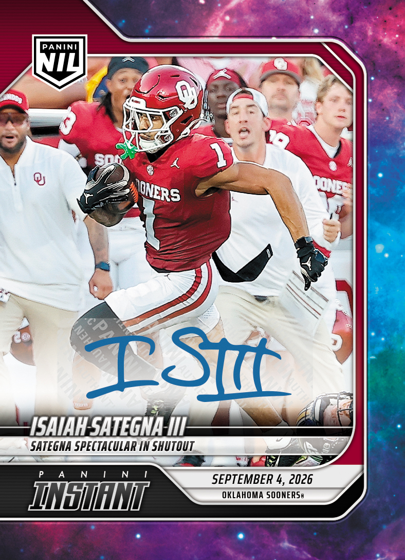 Detailed Image of Isaiah Sategna III - 2026 Panini Instant NIL College Football #1-IS3 - Galaxy 1/1 Auto