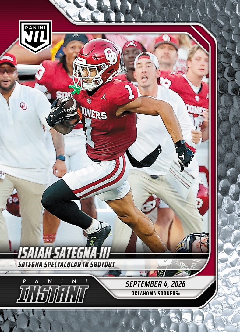 Detailed Image of Isaiah Sategna III - 2026 Panini Instant NIL College Football #1-IS3 - Metallic /5