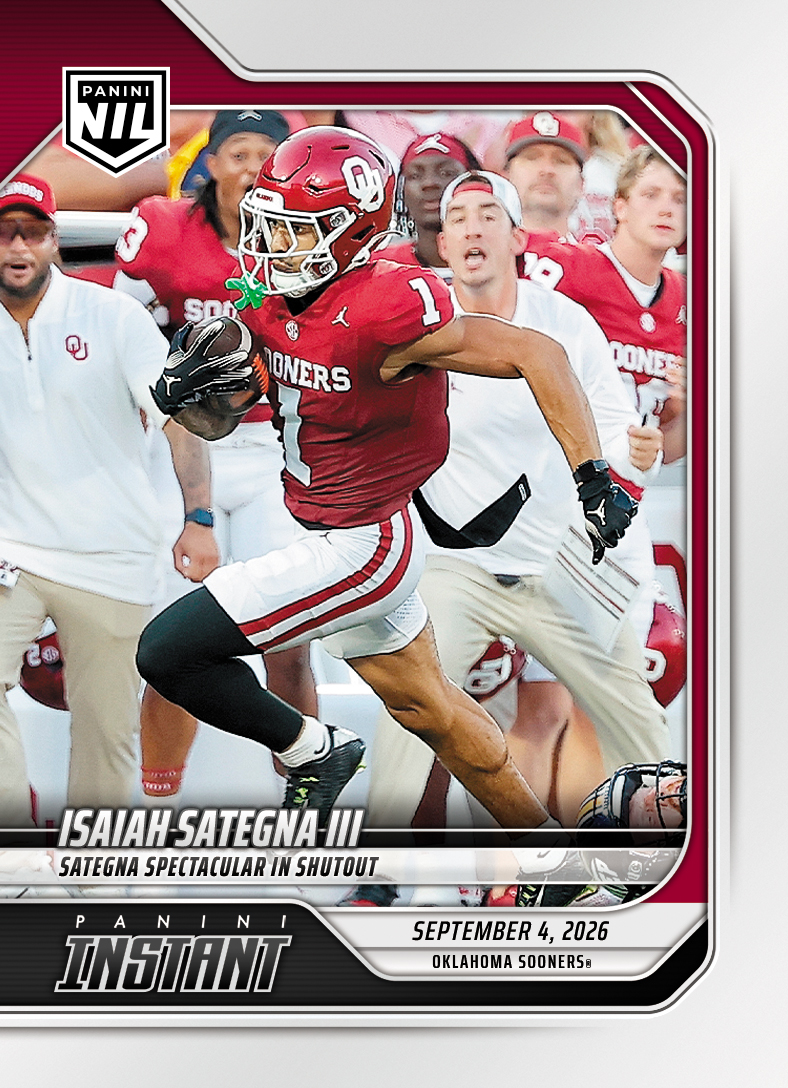 Detailed Image of Isaiah Sategna III - 2026 Panini Instant NIL College Football #1-IS3 - Base Card 5-pack