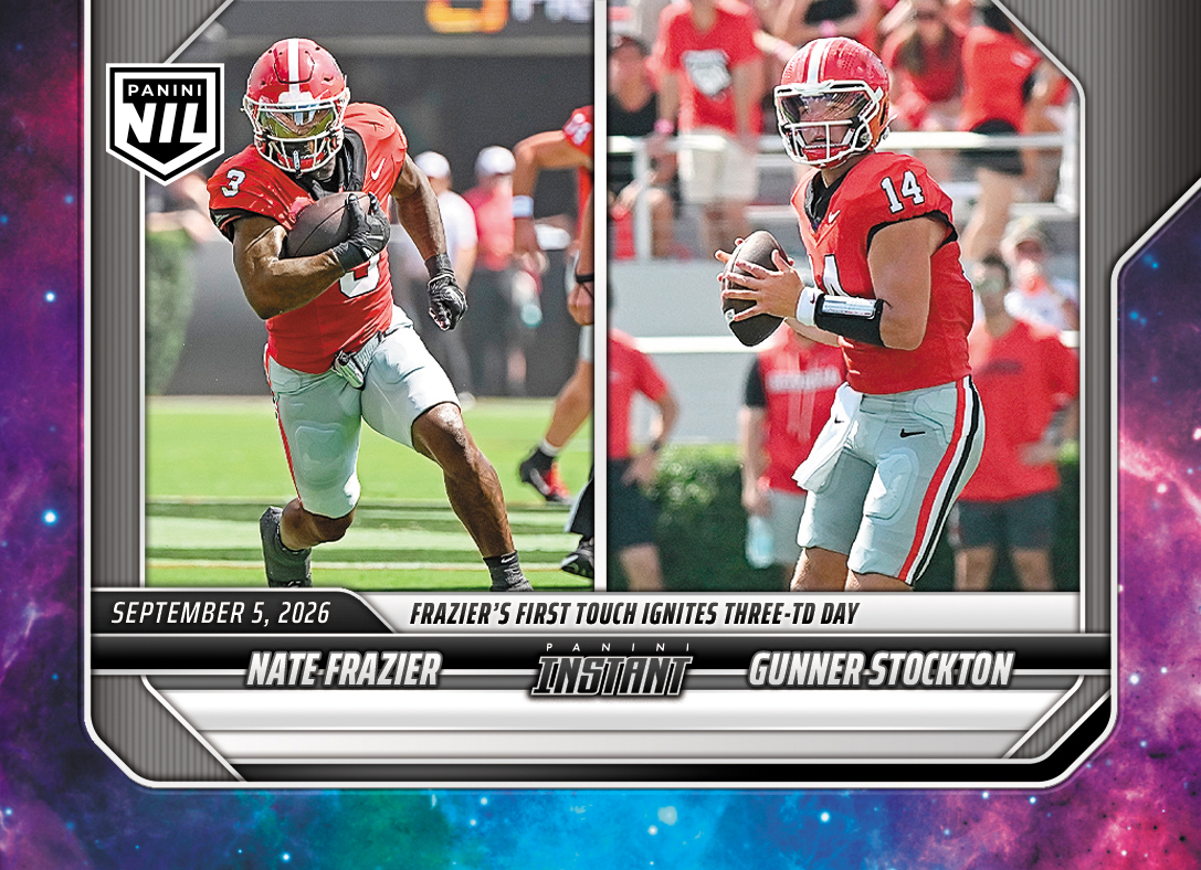 Detailed Image of Nate Frazier/Gunner Stockton - 2026 Panini Instant NIL College Football #1-NGS - Galaxy 1/1