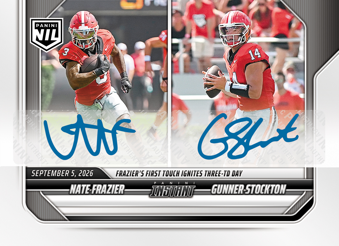 Detailed Image of Nate Frazier/Gunner Stockton - 2026 Panini Instant NIL College Football #1-NGS - Base /25 Auto