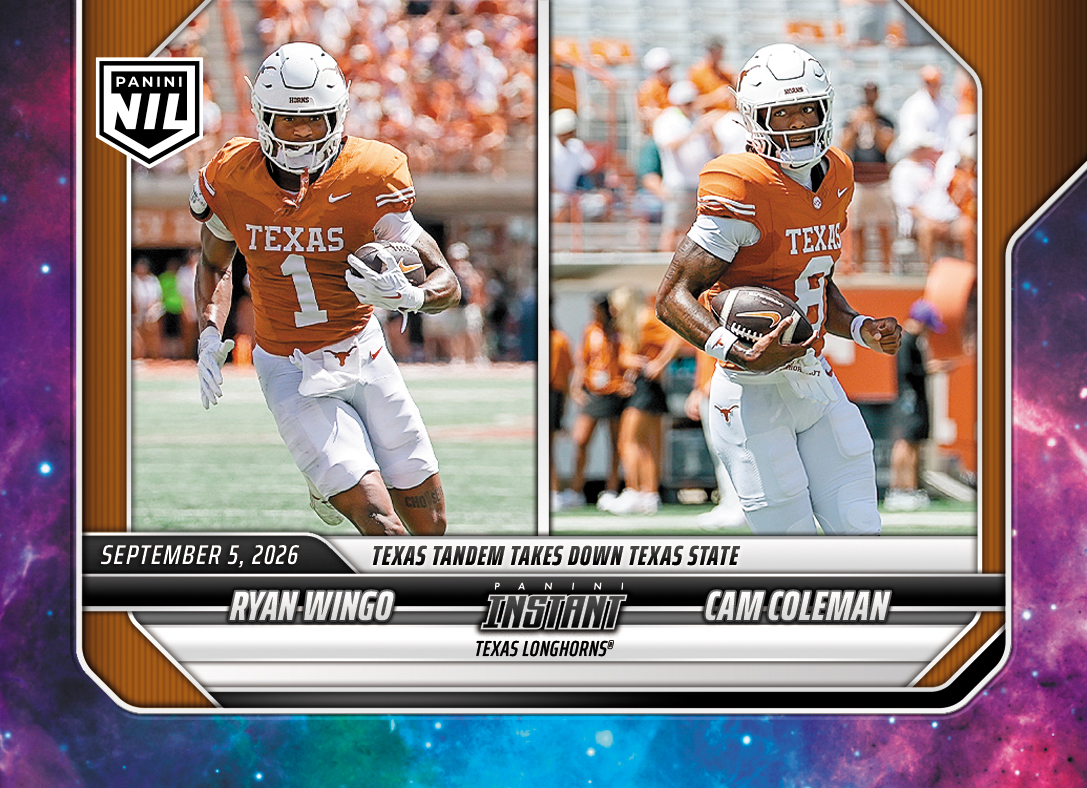 Detailed Image of Ryan Wingo/Cam Coleman - 2026 Panini Instant NIL College Football #1-TEX - Galaxy 1/1