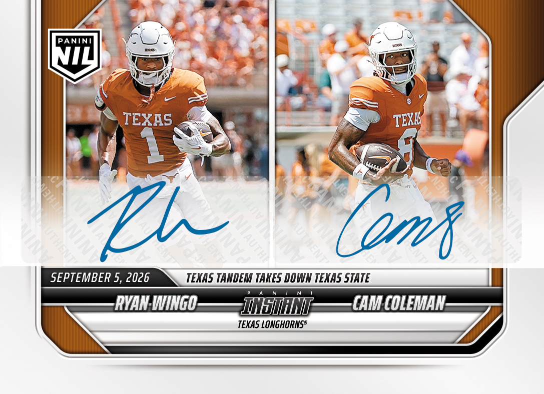 Detailed Image of Ryan Wingo/Cam Coleman - 2026 Panini Instant NIL College Football #1-TEX - Base /25 Auto