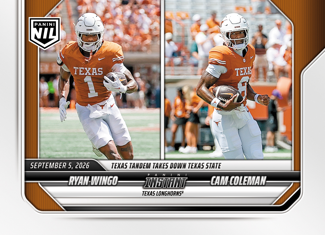 Detailed Image of Ryan Wingo/Cam Coleman - 2026 Panini Instant NIL College Football #1-TEX - Base Card 25-pack