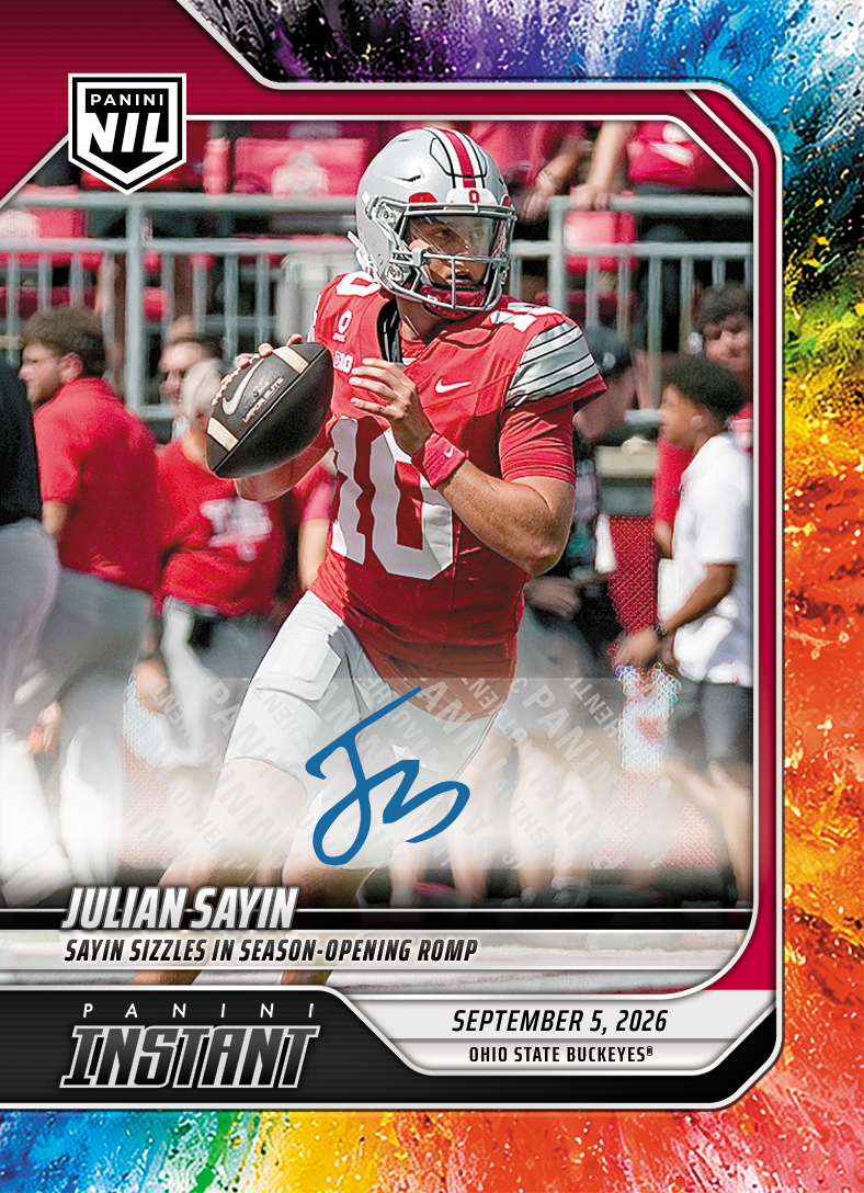 Detailed Image of Julian Sayin - 2026 Panini Instant NIL College Football #1-JSA - Color Blast /10 Auto