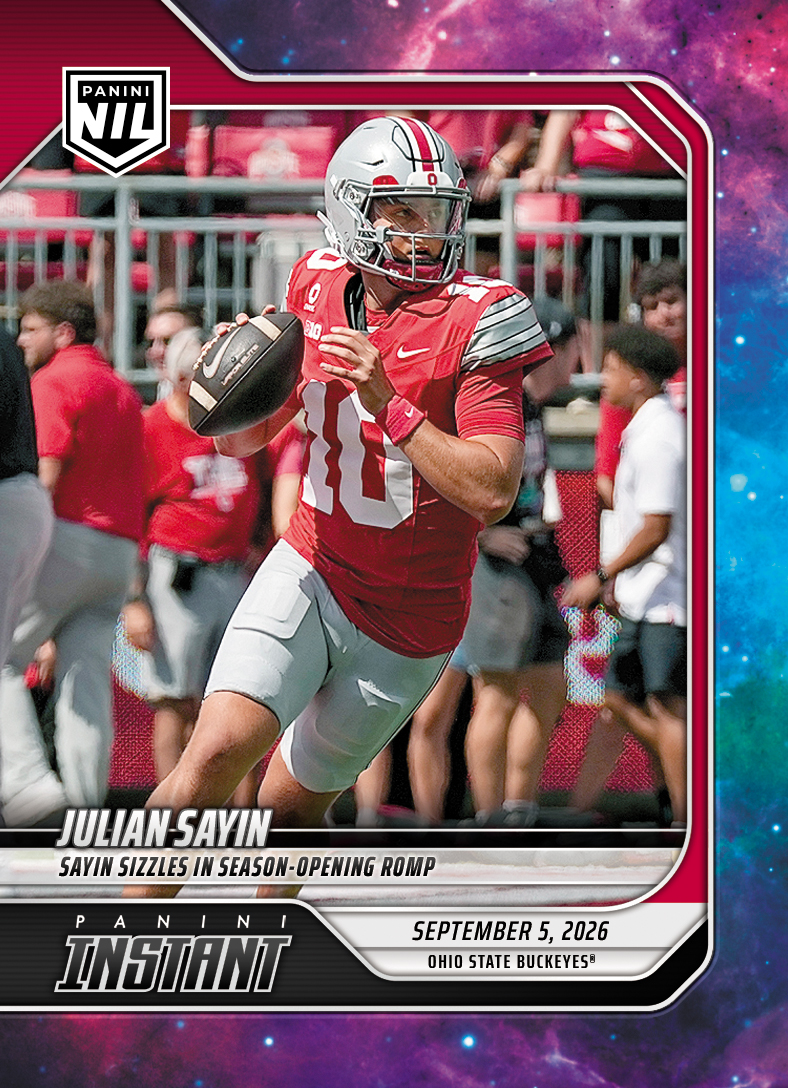 Detailed Image of Julian Sayin - 2026 Panini Instant NIL College Football #1-JSA - Galaxy 1/1