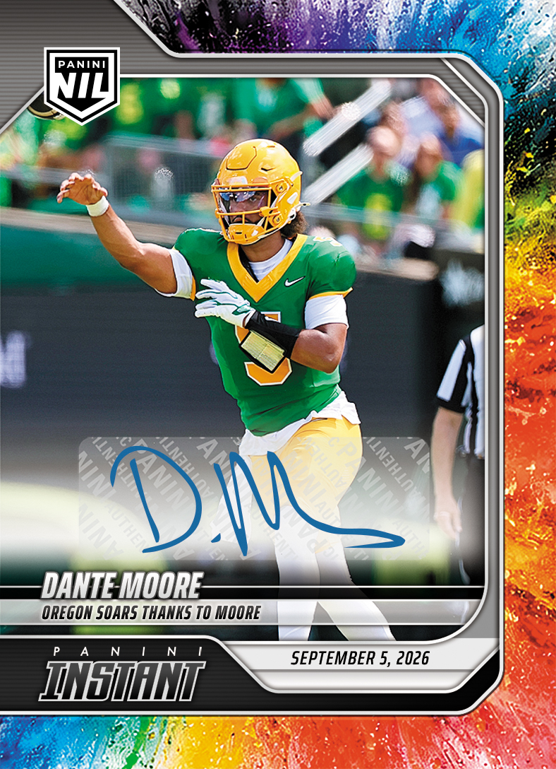 Detailed Image of Dante Moore - 2026 Panini Instant NIL College Football #1-DMO - Color Blast /10 Auto