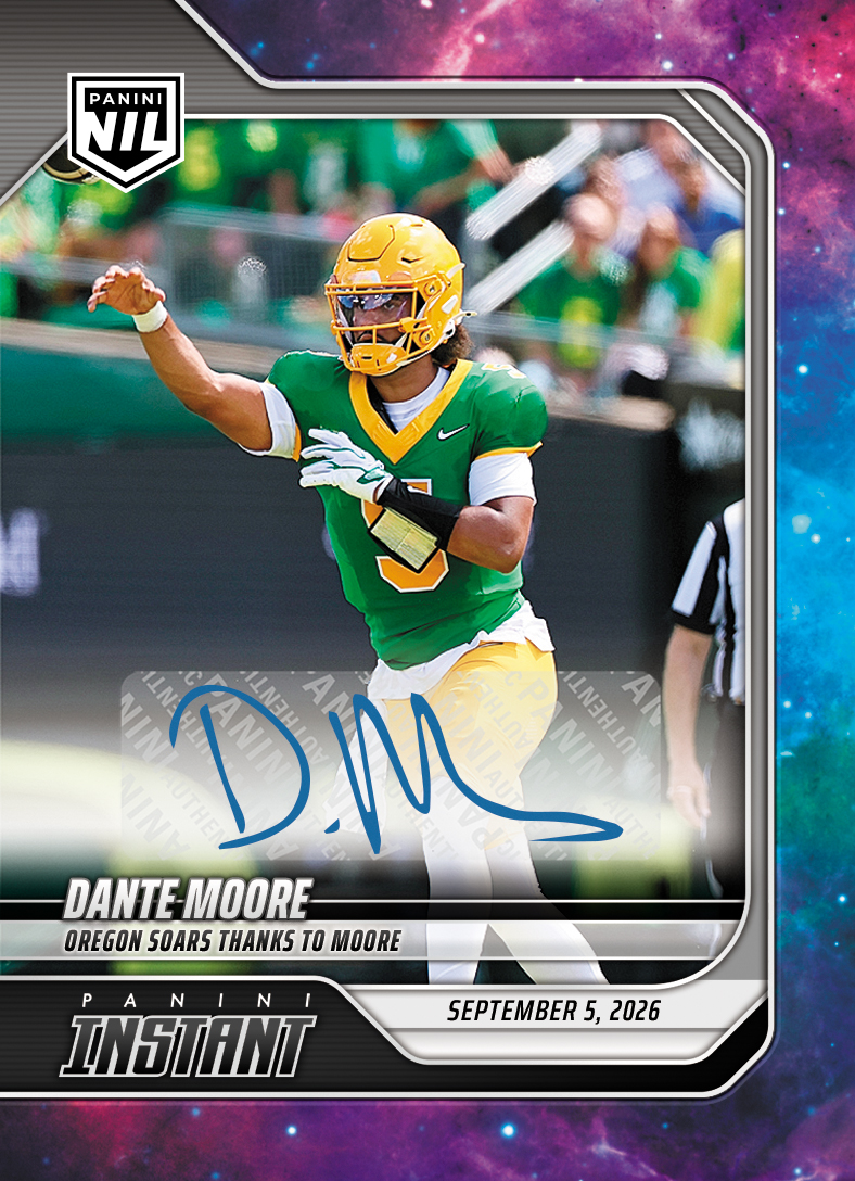 Detailed Image of Dante Moore - 2026 Panini Instant NIL College Football #1-DMO - Galaxy 1/1 Auto