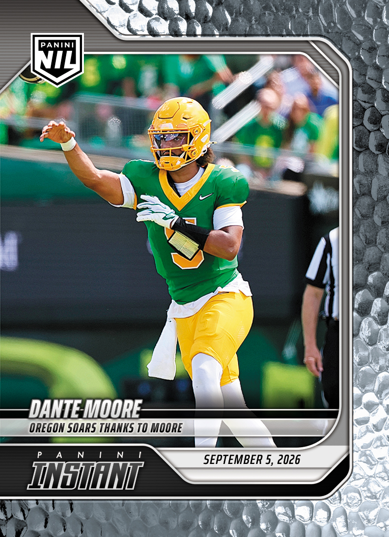 Detailed Image of Dante Moore - 2026 Panini Instant NIL College Football #1-DMO - Metallic /5