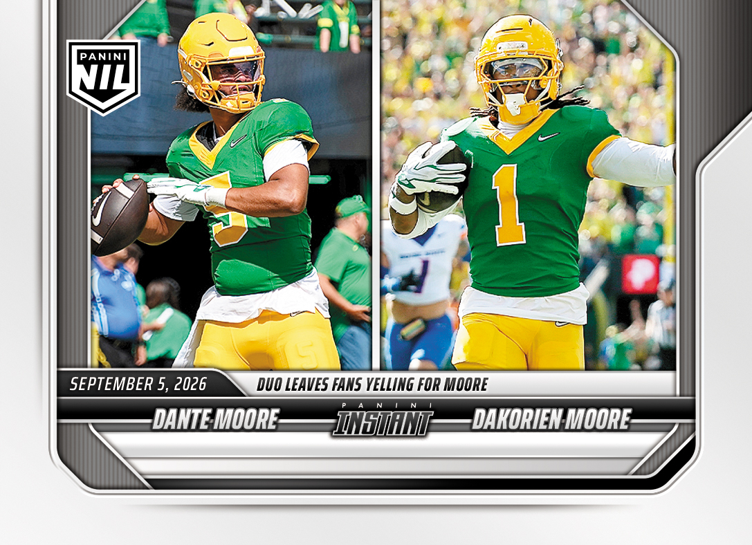 Detailed Image of Dante Moore/Dakorien Moore - 2026 Panini NIL College Football #1-DKM - Base Card 25-pack
