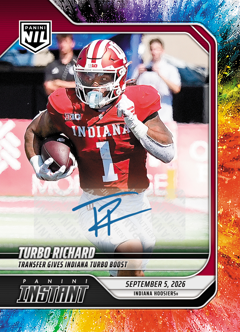 Detailed Image of Turbo Richard - 2026 Panini Instant NIL College Football #1-TRI - Color Blast /10 Auto