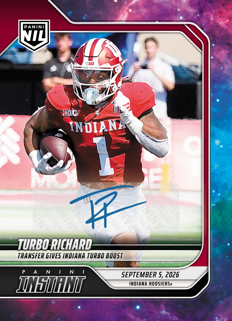 Detailed Image of Turbo Richard - 2026 Panini Instant NIL College Football #1-TRI - Galaxy 1/1 Auto