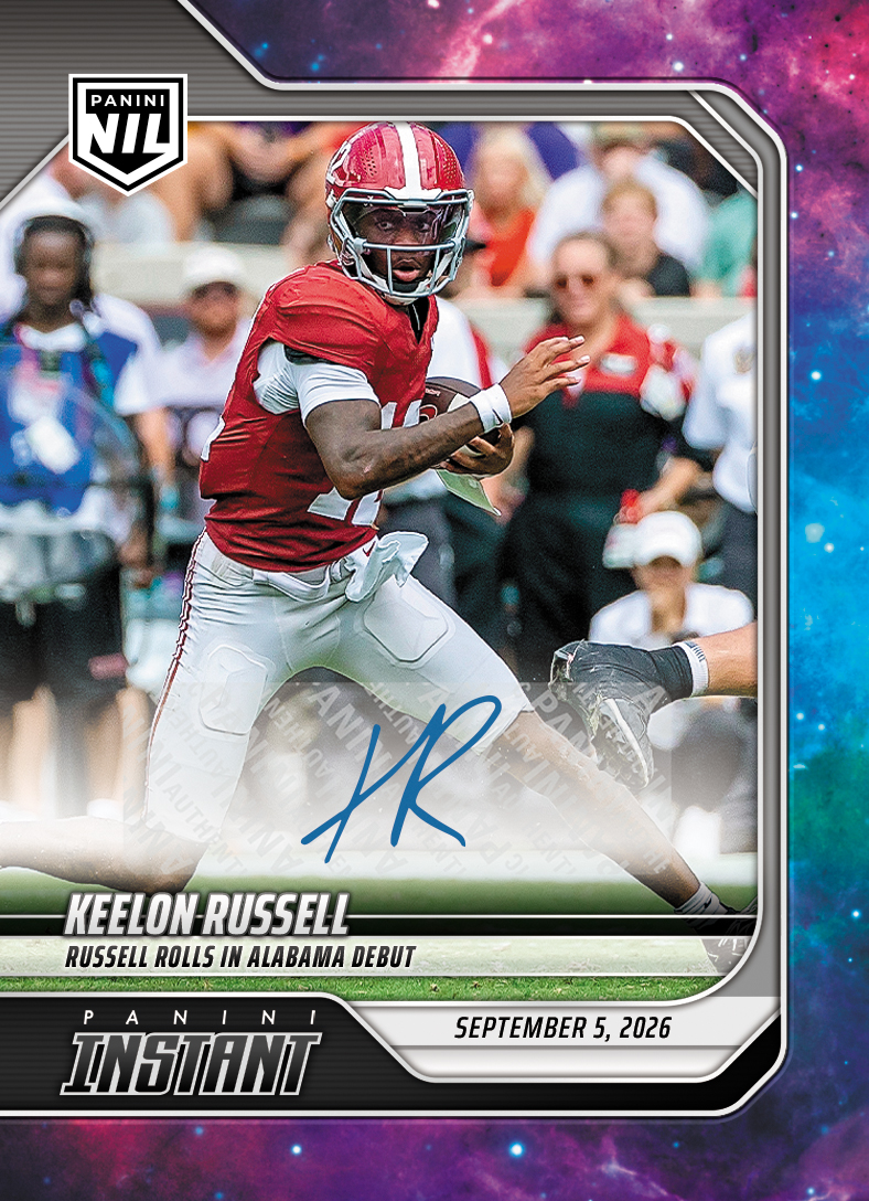 Detailed Image of Keelon Russell - 2026 Panini Instant NIL College Football #1-KRU - Galaxy 1/1 Auto