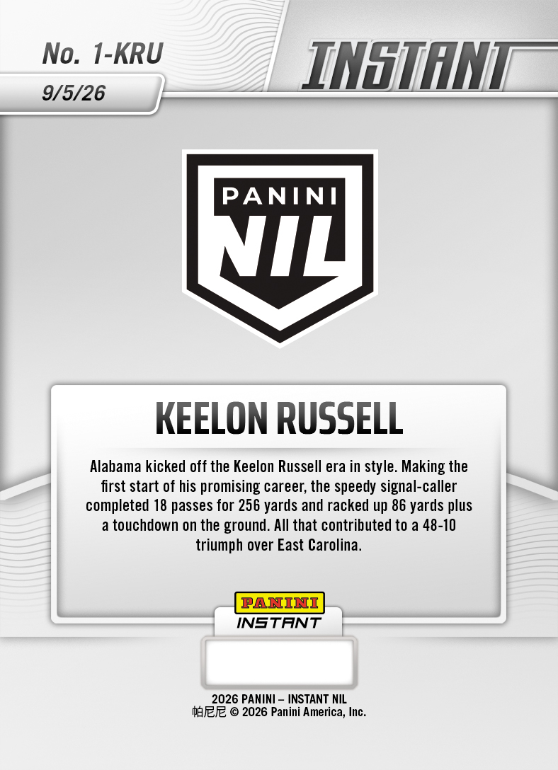Product thumbnail image 2 of Keelon Russell - 2026 Panini Instant NIL College Football #1-KRU - Base Card 5-pack