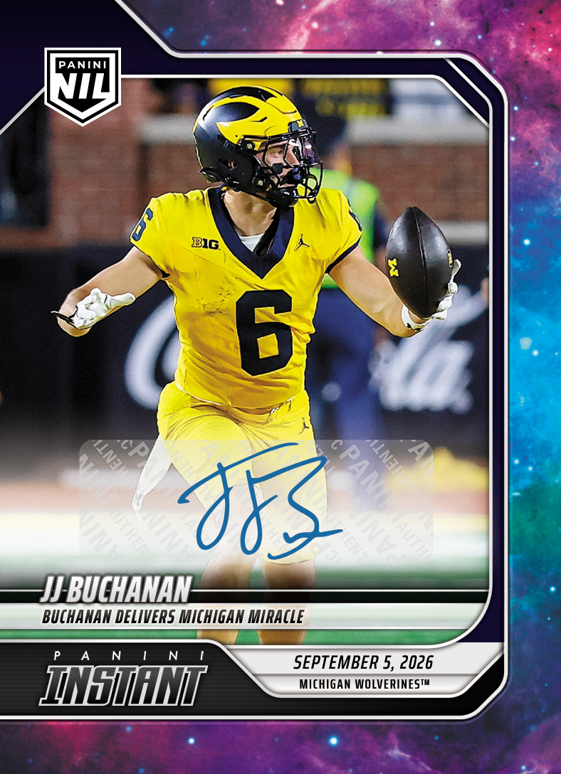 Detailed Image of JJ Buchanan - 2026 Panini Instant NIL College Football #1-JJB - Galaxy 1/1 Auto