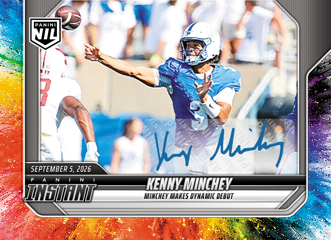 Detailed Image of Kenny Minchey - 2026 Panini Instant NIL College Football #1-KMI - Color Blast /10 Auto