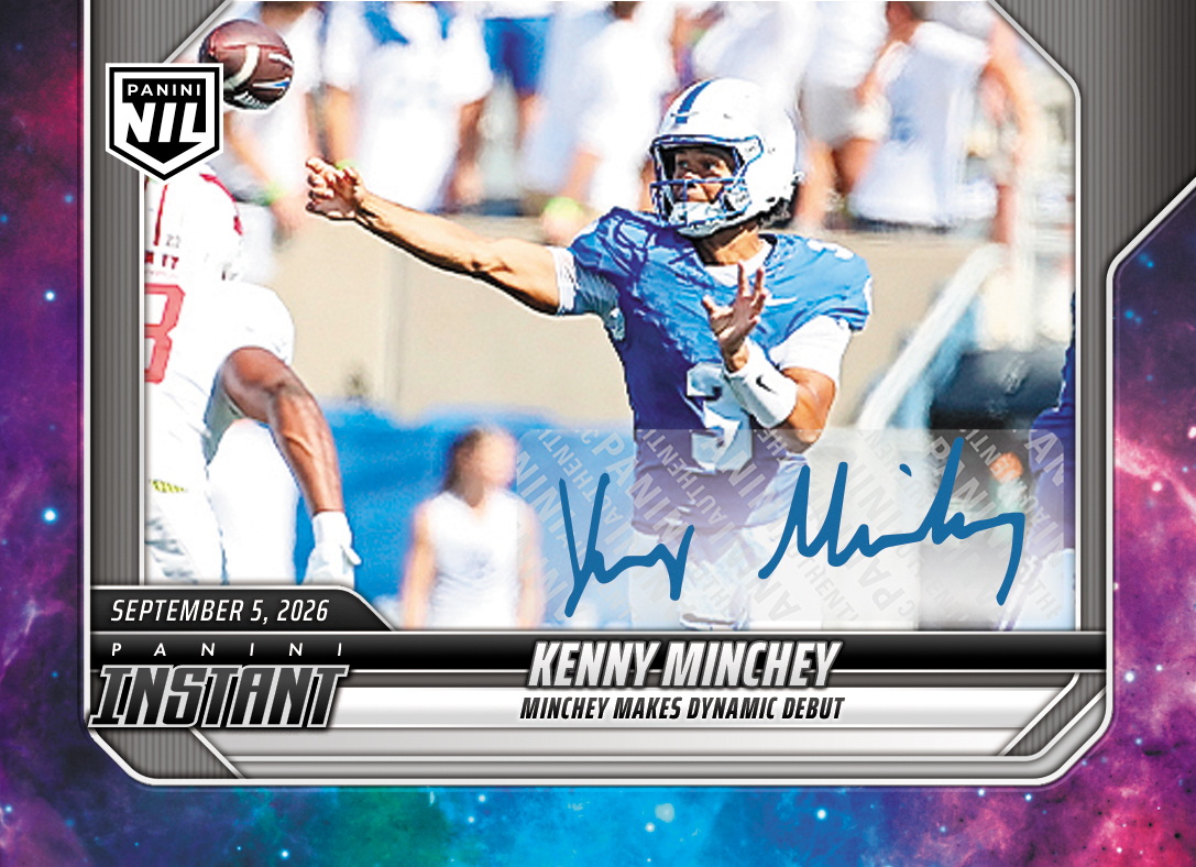 Detailed Image of Kenny Minchey - 2026 Panini Instant NIL College Football #1-KMI - Galaxy 1/1 Auto
