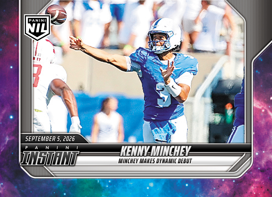 Detailed Image of Kenny Minchey - 2026 Panini Instant NIL College Football #1-KMI - Galaxy 1/1
