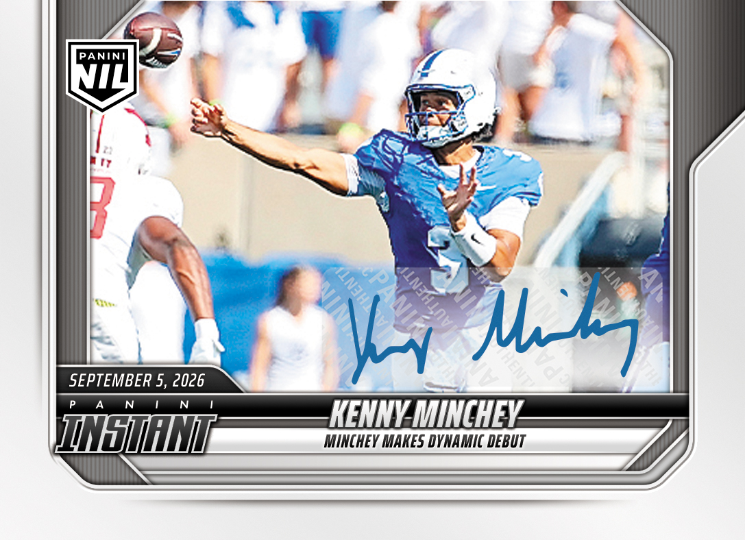 Detailed Image of Kenny Minchey - 2026 Panini Instant NIL College Football #1-KMI - Base /99 Auto