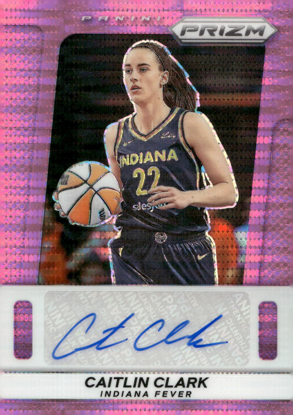 Detailed Image of Caitlin Clark - 2025 WNBA Prizm Throwback Signatures Prizms Pink Pulsar