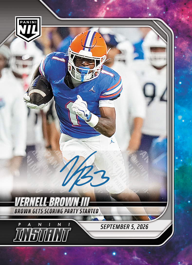 Detailed Image of Vernell Brown III - 2026 Panini Instant NIL College Football #1-VB3 - Galaxy 1/1 Auto