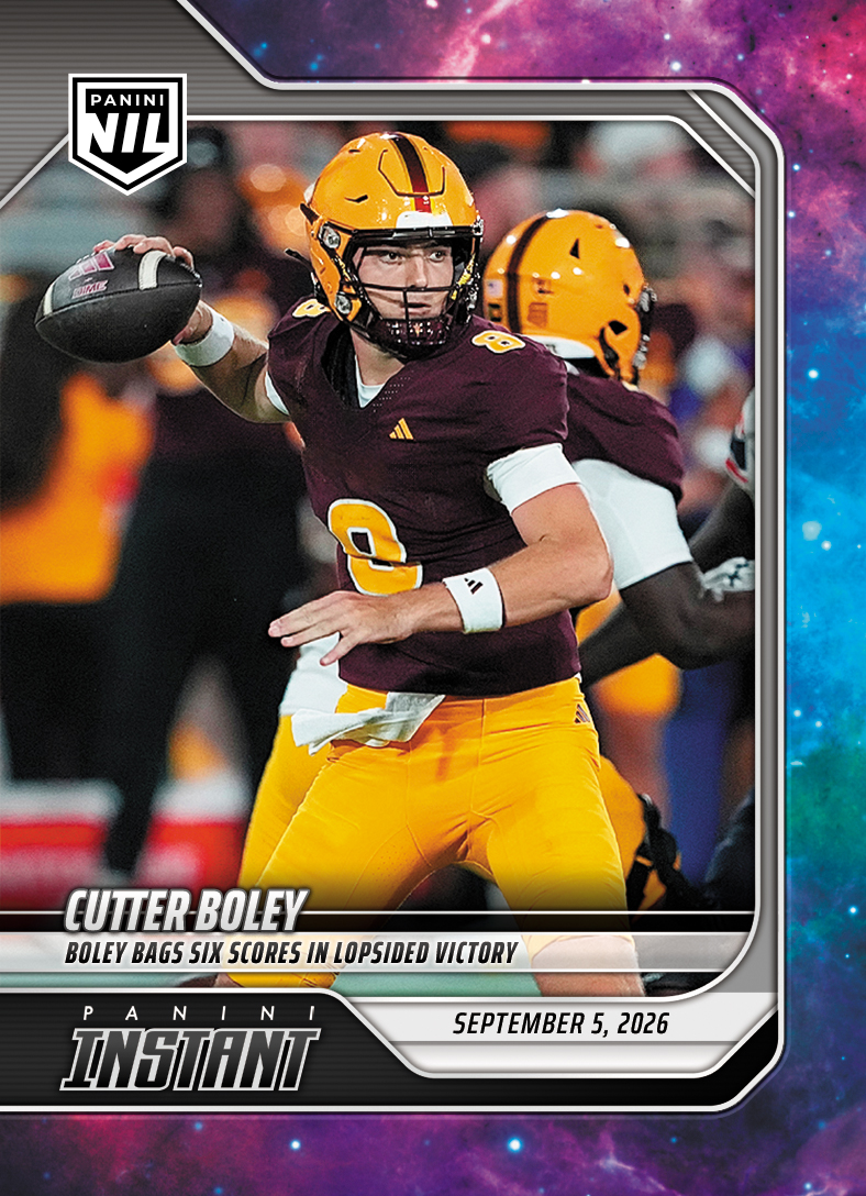 Detailed Image of Cutter Boley - 2026 Panini Instant NIL College Football #1-CBO - Galaxy 1/1