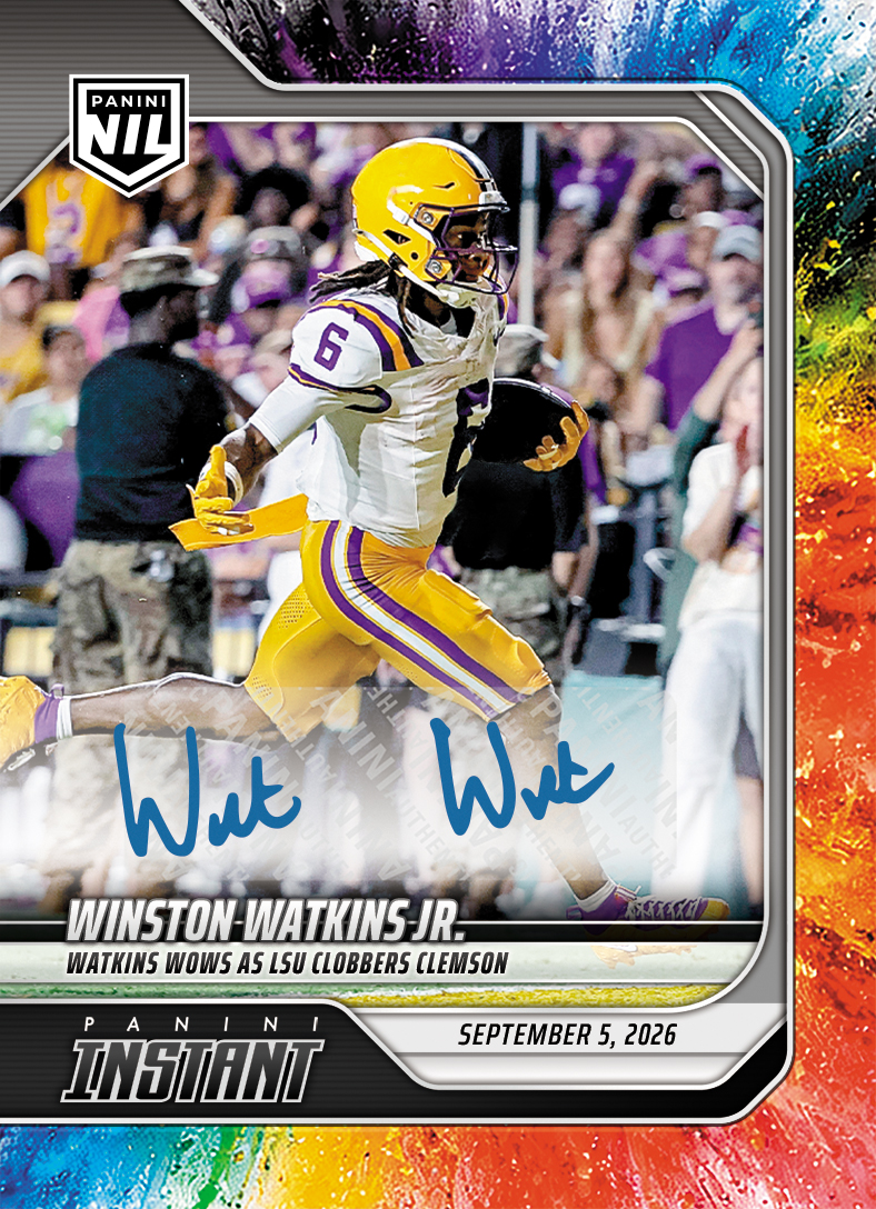 Detailed Image of Winston Watkins Jr. - 2026 Panini Instant NIL College Football #1-WWJ - Color Blast /10 Auto