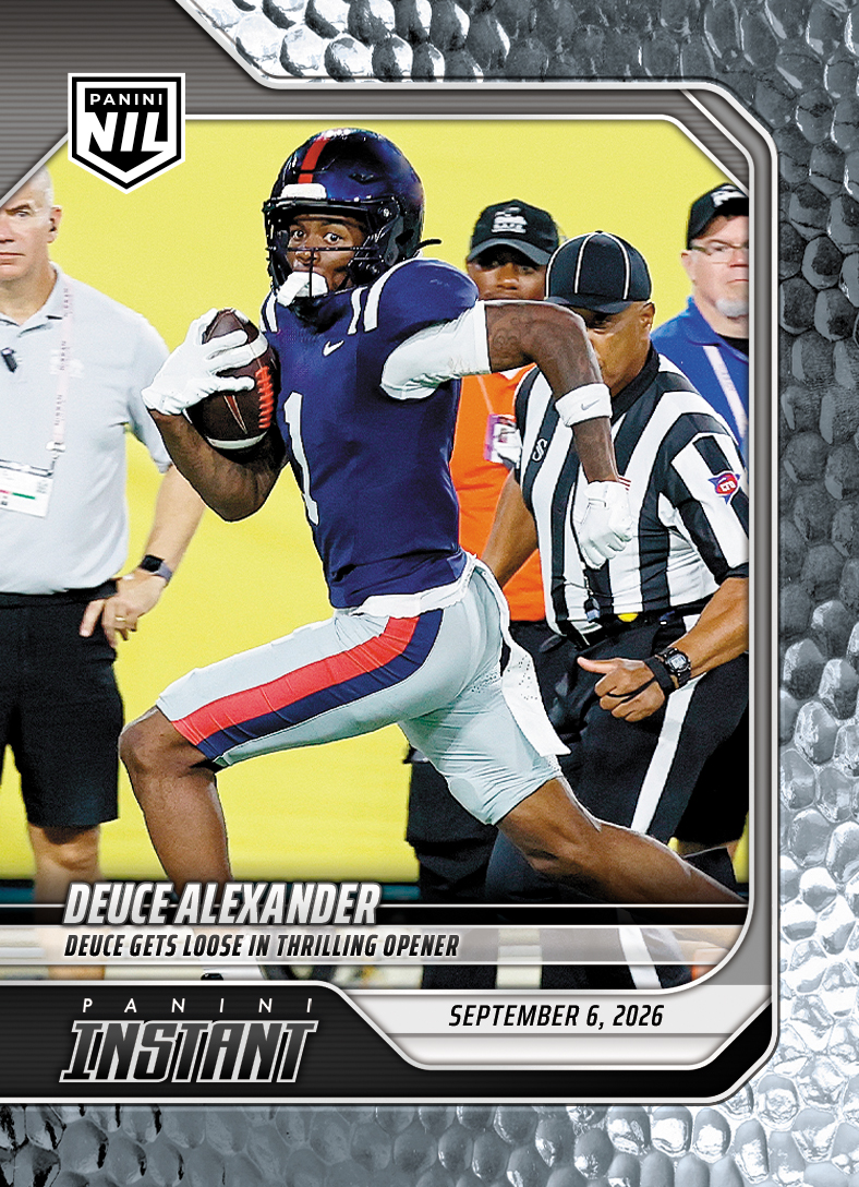 Detailed Image of Deuce Alexander - 2026 Panini Instant NIL College Football #1-DAL - Metallic /5