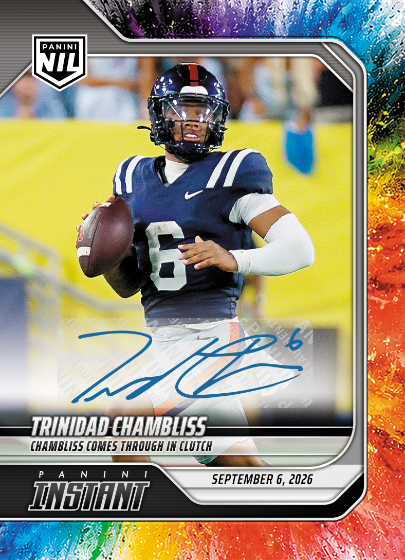 Detailed Image of Trinidad Chambliss - 2026 Panini Instant NIL College Football #1-TCH - Color Blast /10 Auto
