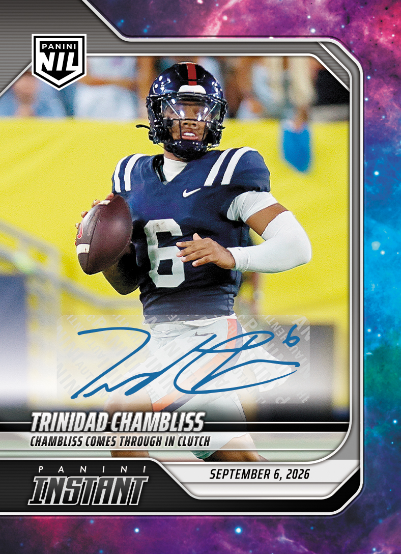 Detailed Image of Trinidad Chambliss - 2026 Panini Instant NIL College Football #1-TCH - Galaxy 1/1 Auto