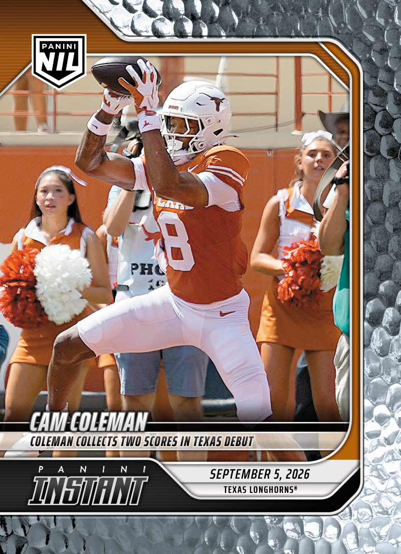 Detailed Image of Cam Coleman - 2026 Panini NIL College Football #1-CAM - Metallic /5