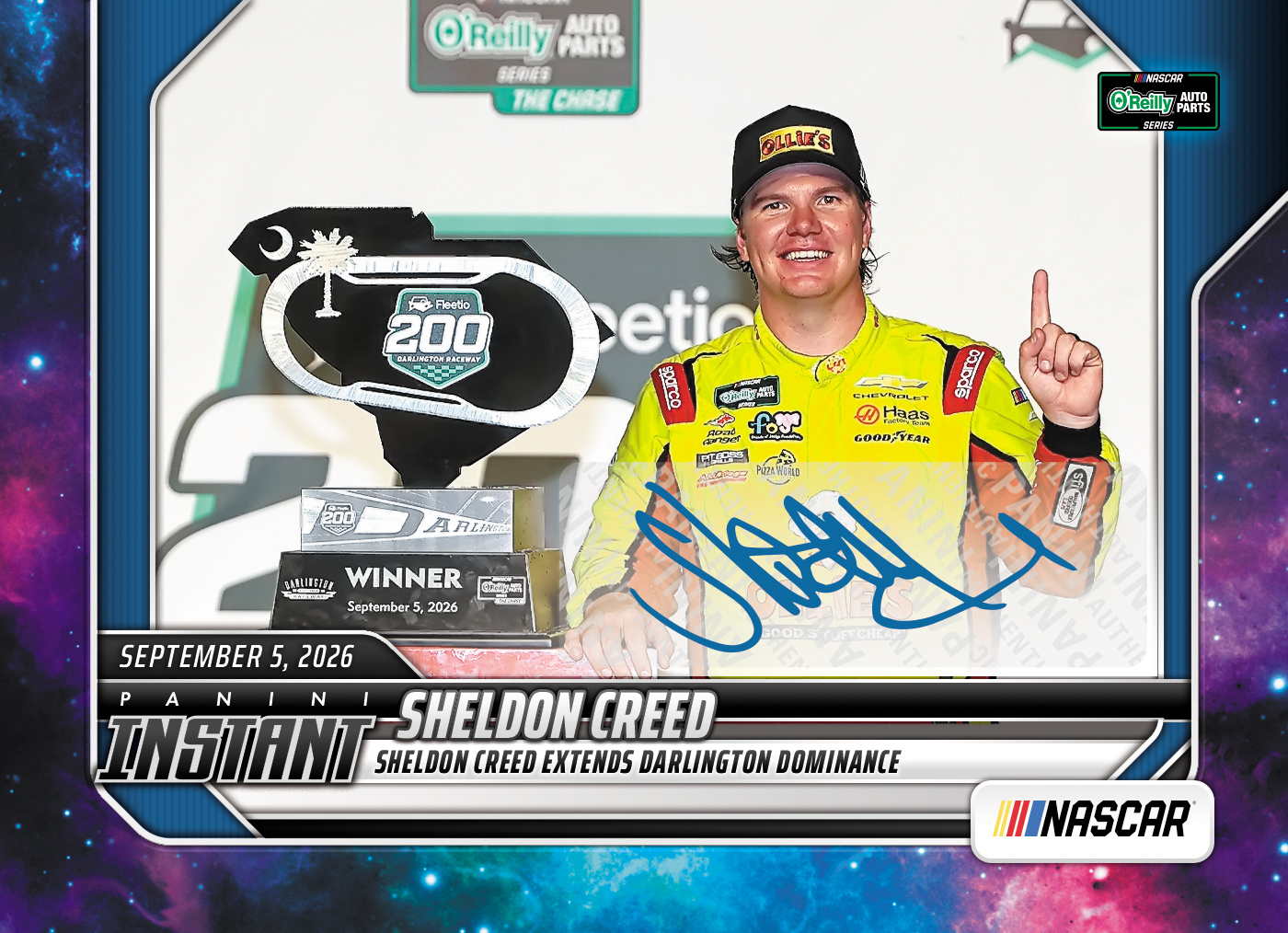 Detailed Image of Sheldon Creed - 2026 Panini Instant NASCAR #78 - Galaxy 1/1 Auto