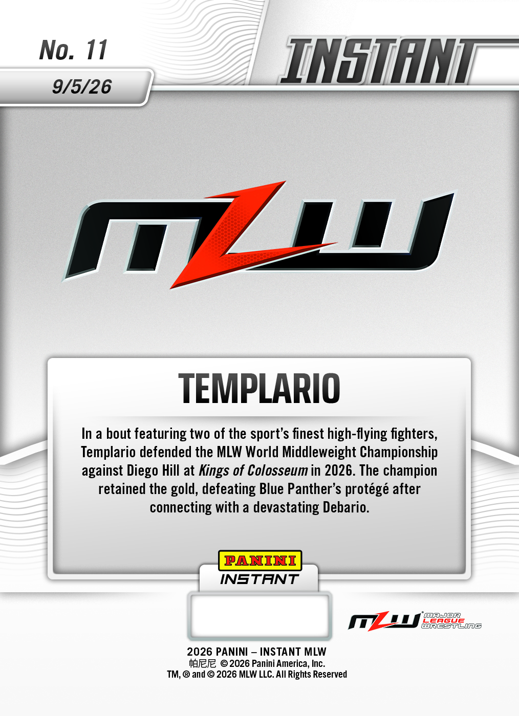 Product thumbnail image 2 of Templario - 2026 Panini Instant MLW #11 - Base Card 5-pack