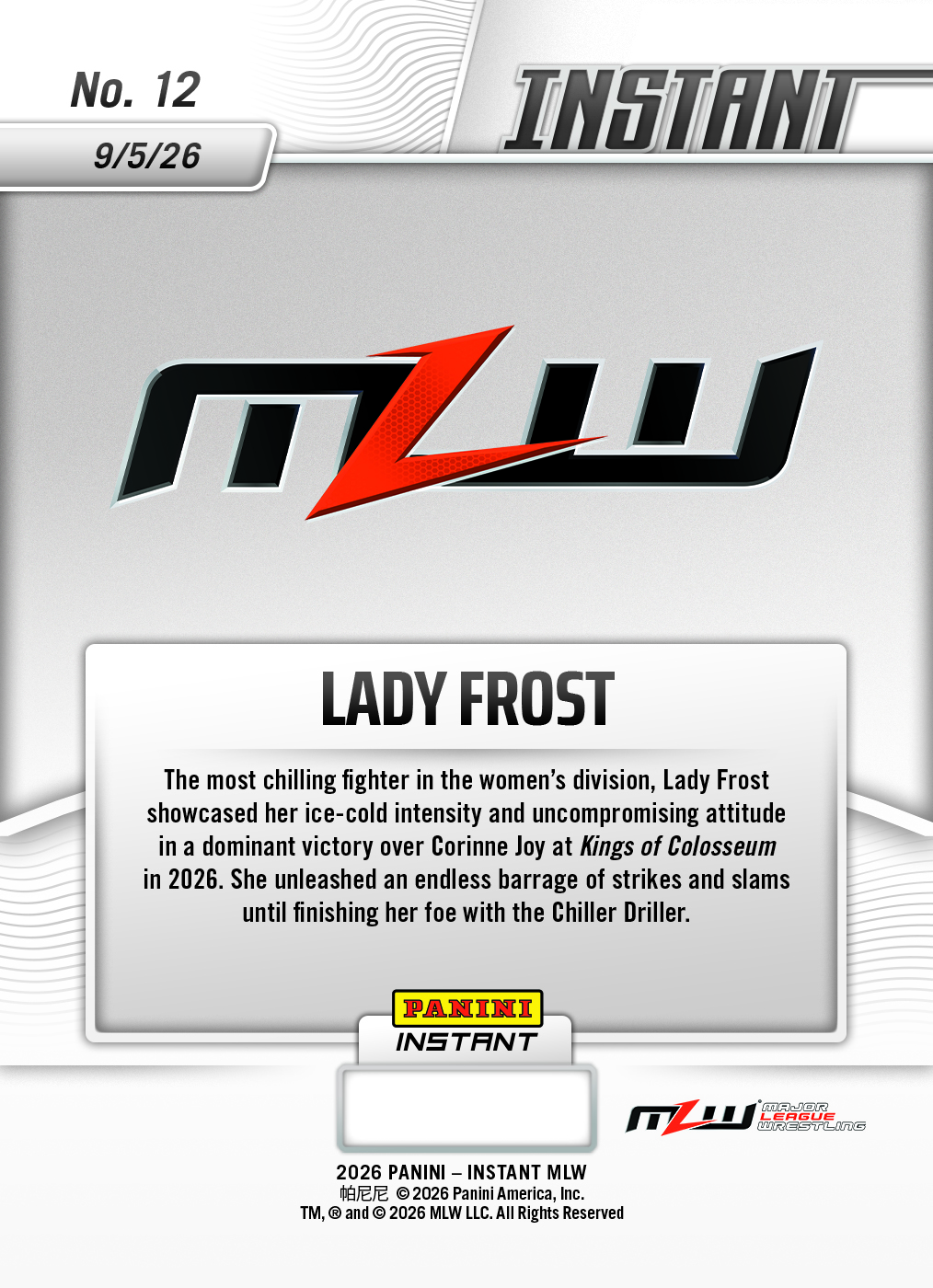 Product thumbnail image 2 of Lady Frost - 2026 Panini Instant MLW #12 - Base Card 10-pack