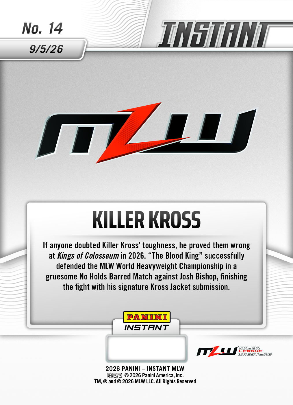 Product thumbnail image 2 of Killer Kross - 2026 Panini Instant MLW #14 - Base Card 10-pack