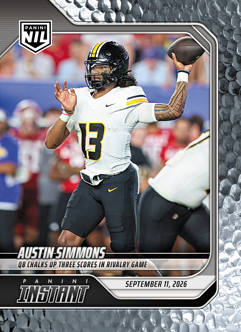 Detailed Image of Austin Simmons - 2026 Panini Instant NIL College Football #2-ASI - Metallic /5