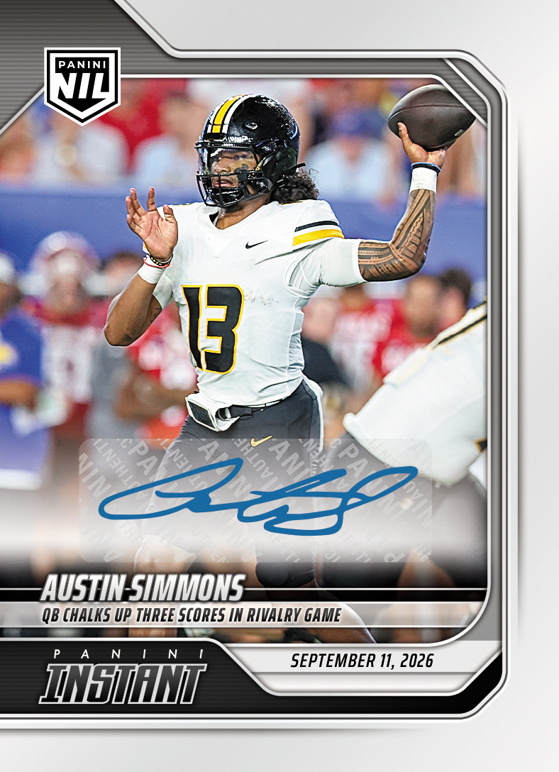 Detailed Image of Austin Simmons - 2026 Panini Instant NIL College Football #2-ASI - Base /99 Auto