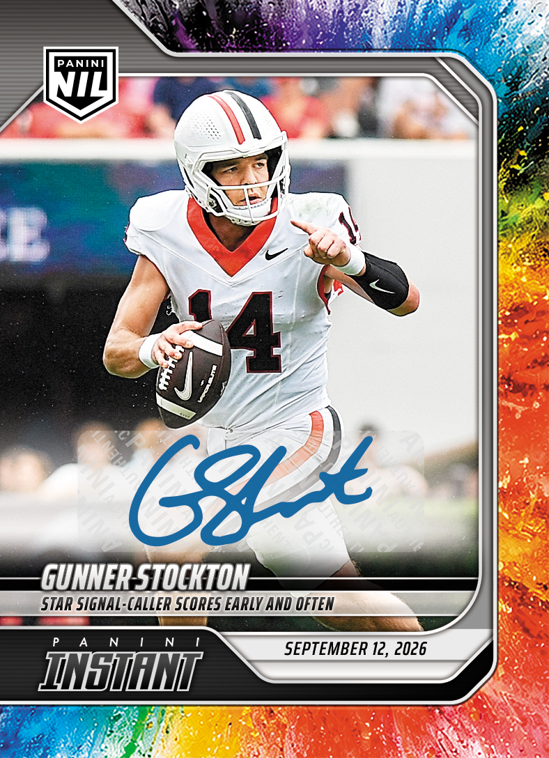 Detailed Image of Gunner Stockton - 2026 Panini NIL College Football #2-GST - Color Blast /10 Auto